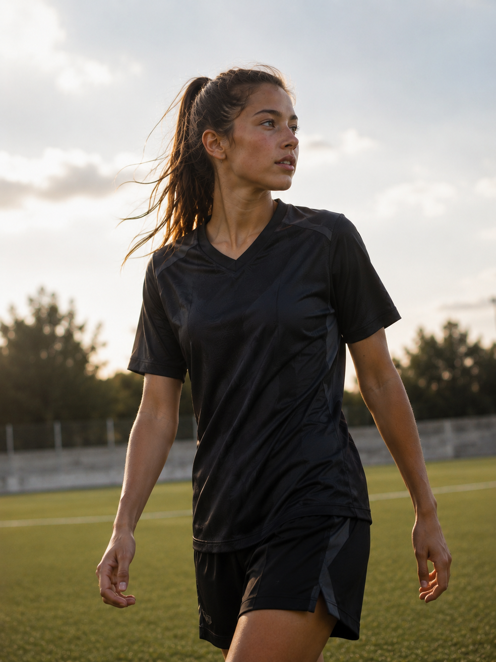 Girl on the field, bold and confident
